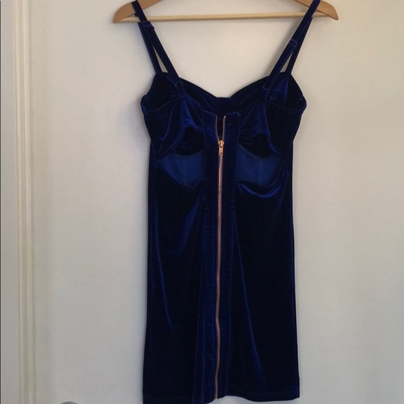 Mink pink velvet cobalt blue body con dress - Picture 3 of 4